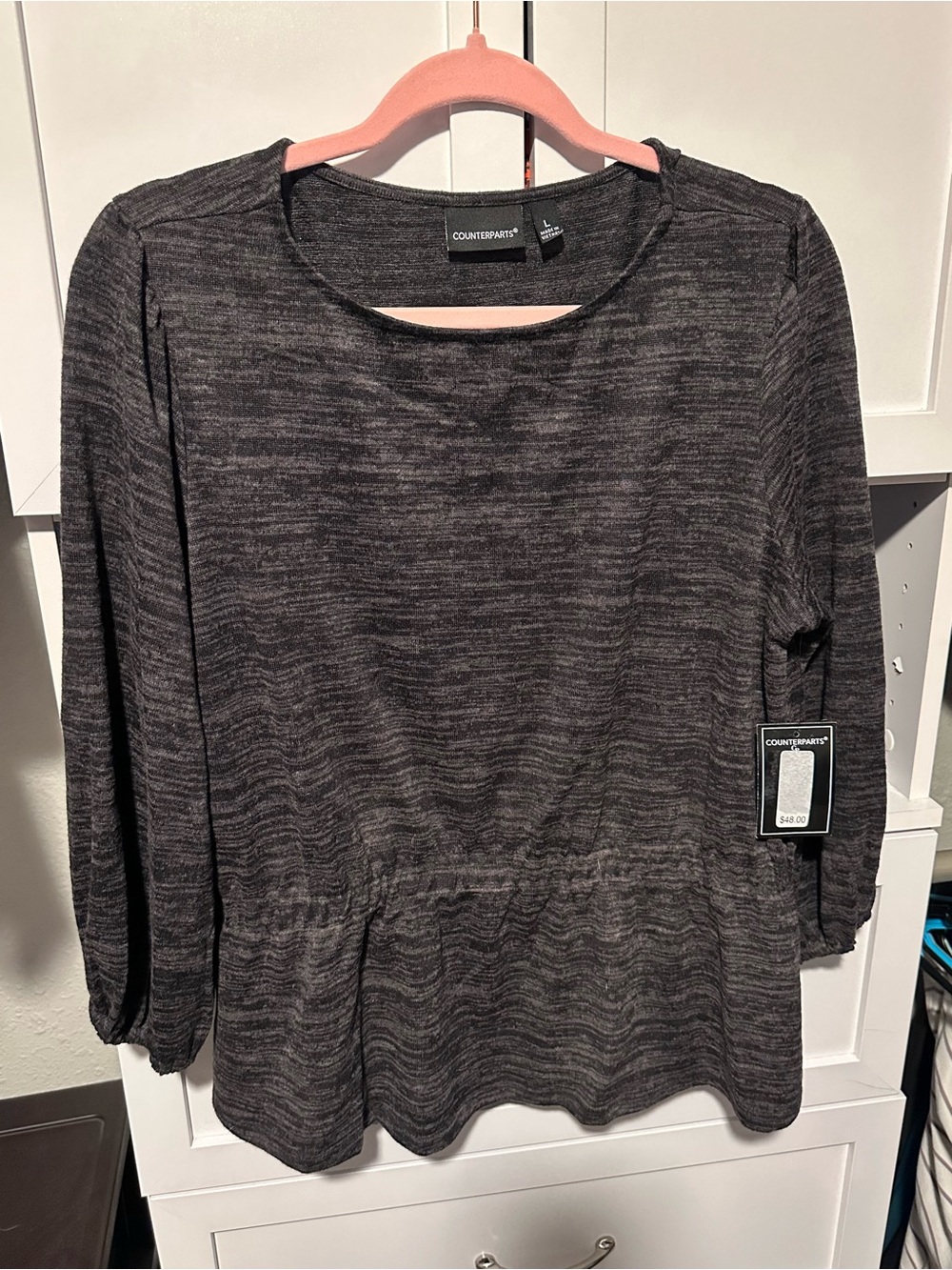 NWT Counterparts Charcoal Gray Peplum Top Size Large